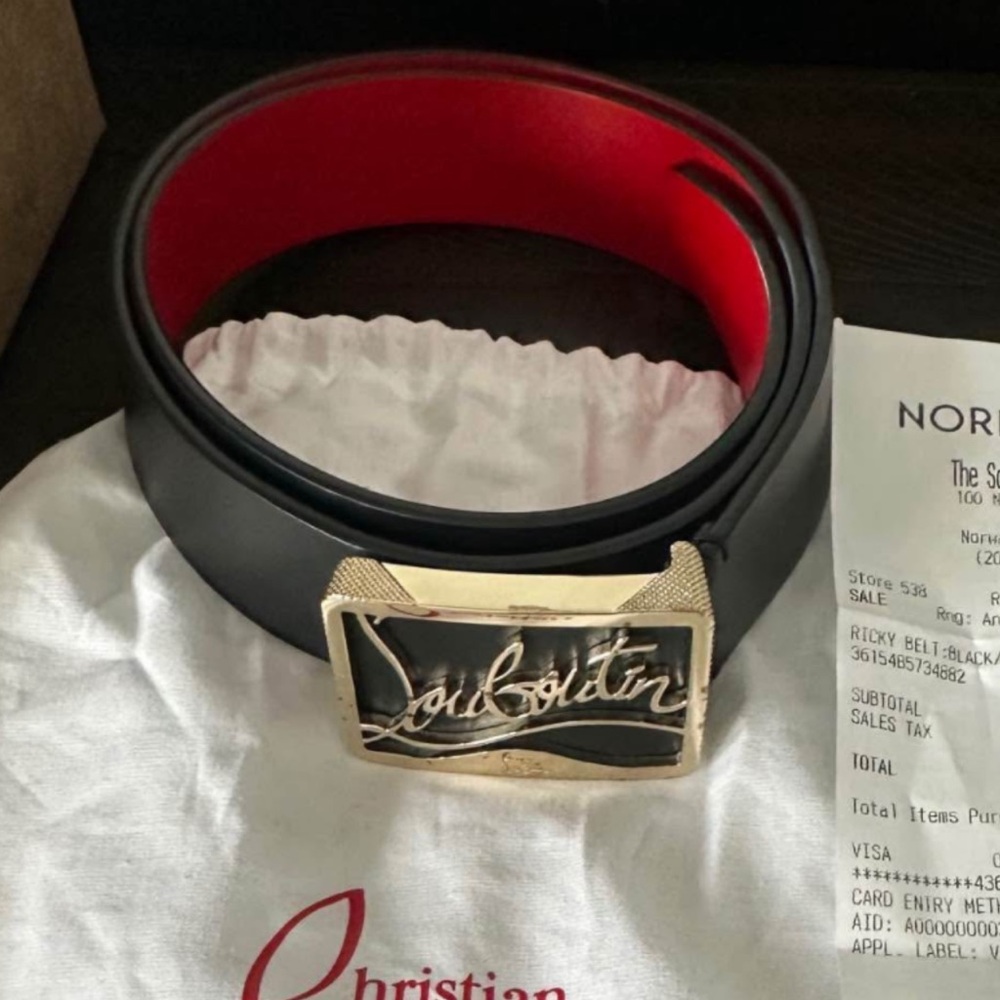 Christian Louboutin Red and Black Belt with Silver Buckle